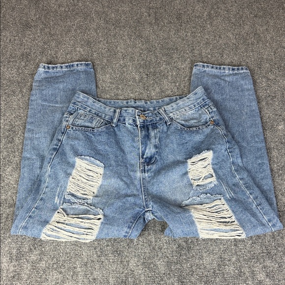 Light Wash Distressed Boyfriend Jeans - Women's - Picture 3 of 6